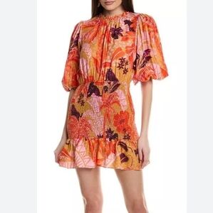 Farm Rio Dress Smocked Tropical Jungle Panther